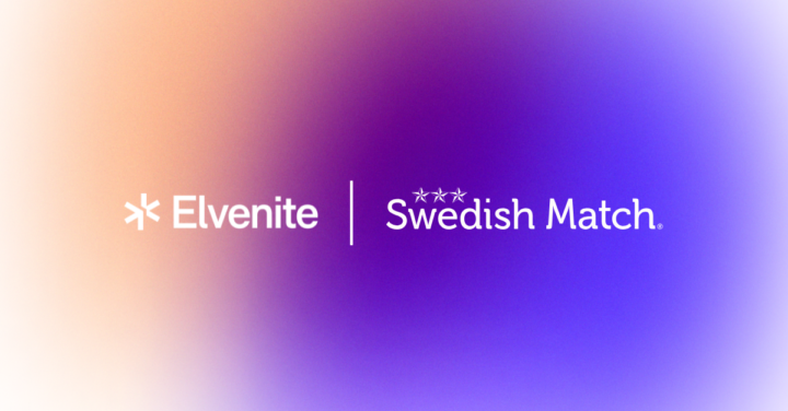 Logotyper för Elvenite och Swedish Match på en gradientbakgrund i orange och lila.