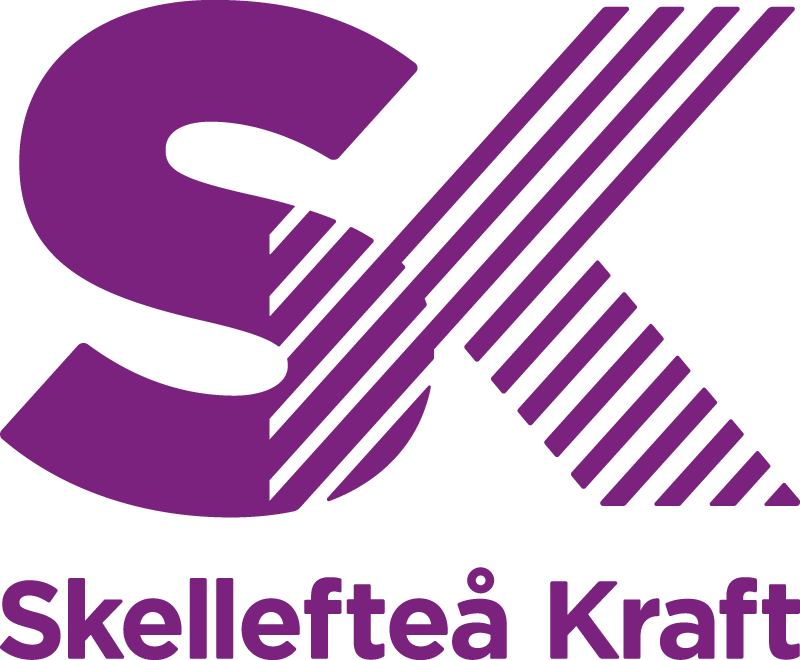 Logo för Skellefteå Kraft i lila med texten "Skellefteå Kraft" under.