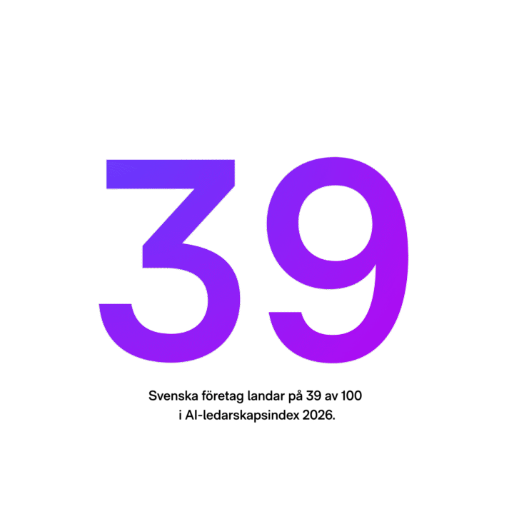 Stora siffran 39 med texten "Svenska företag landar på 39 av 100 i AI-ledarskapsindex 2026."
